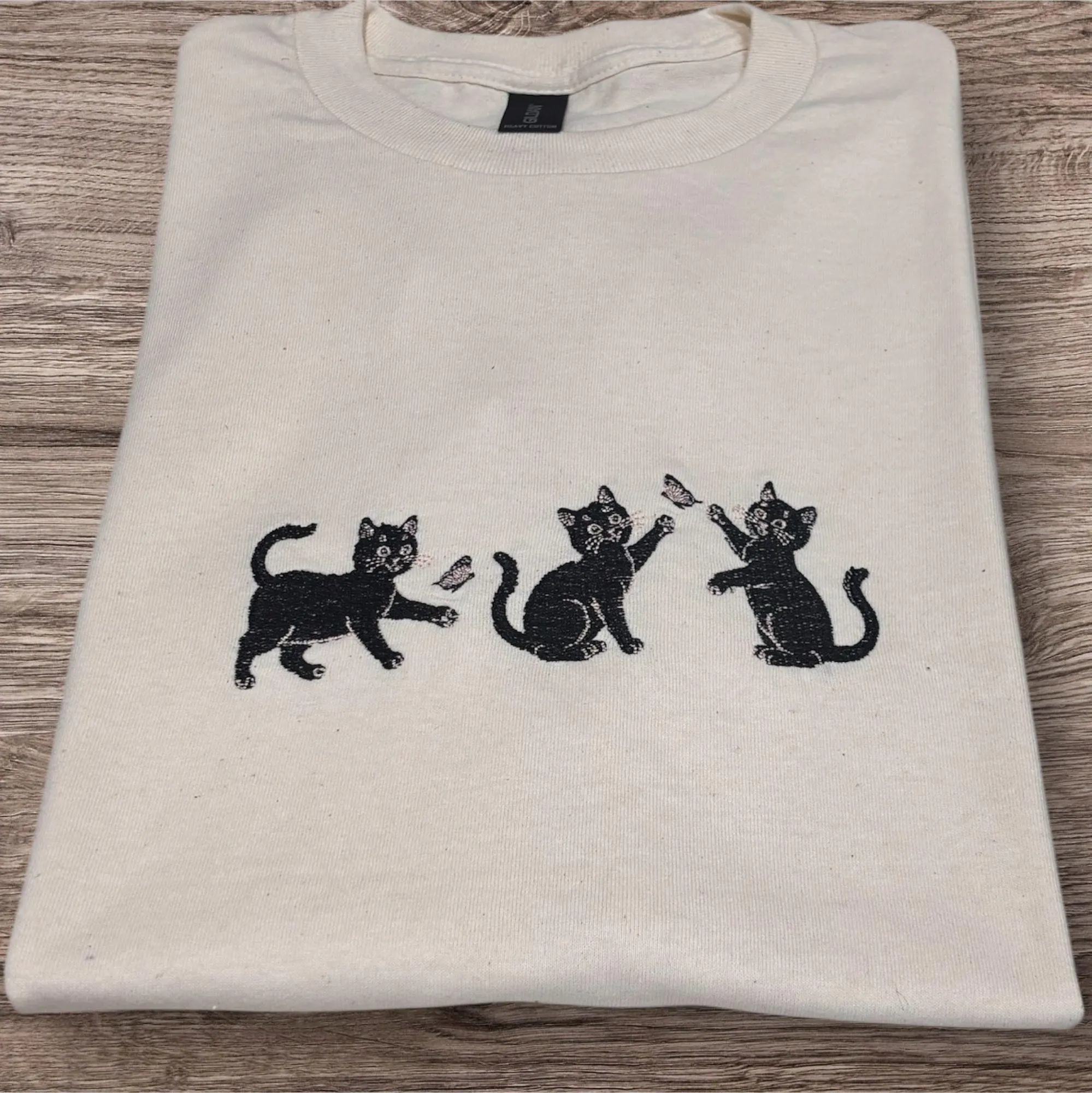 Embroidered cute cats with butterfly’s sweatshirt or hoodie. Kitten clothing, animal clothes, gift for cat lovers, pussy cat hoodie.