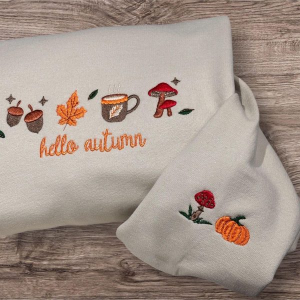Embroidered Hello Autumn Sweatshirt: Ladies Fall Fashion
