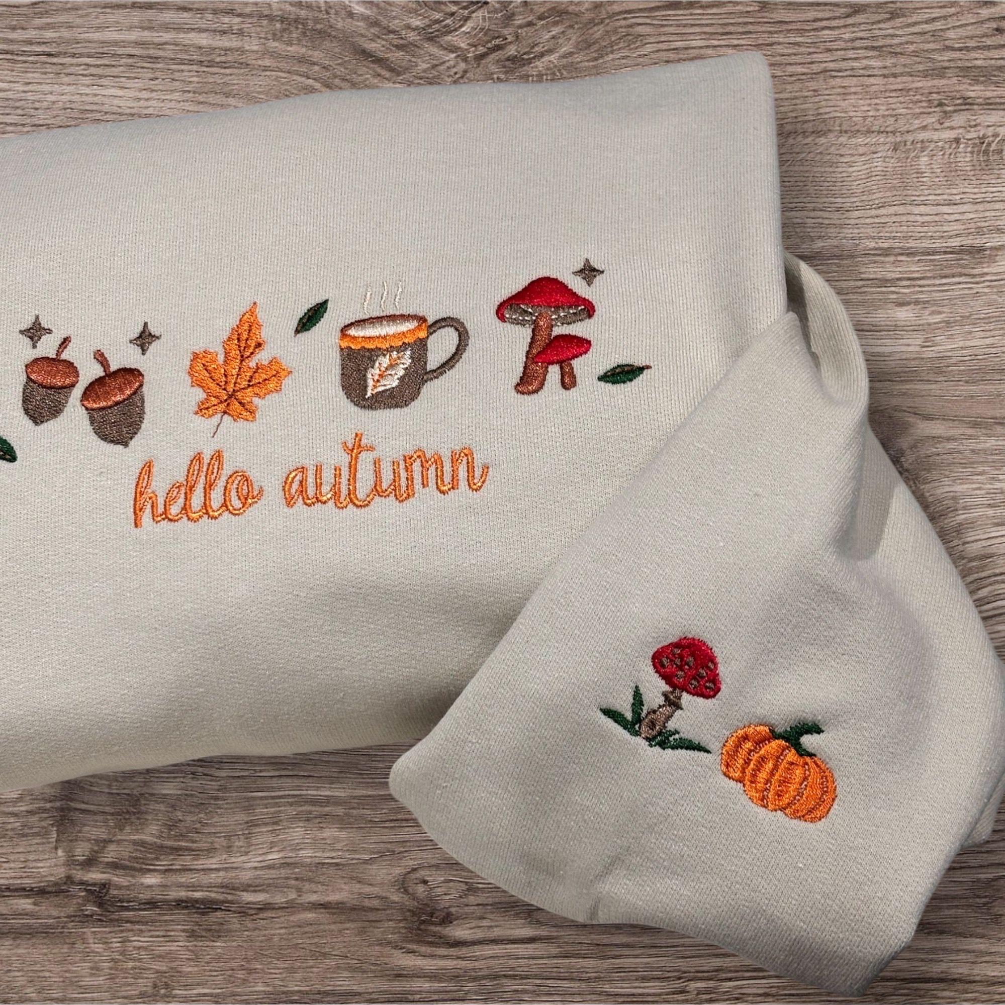 Embroidered Hello Autumn Sweatshirt: Ladies Fall Fashion