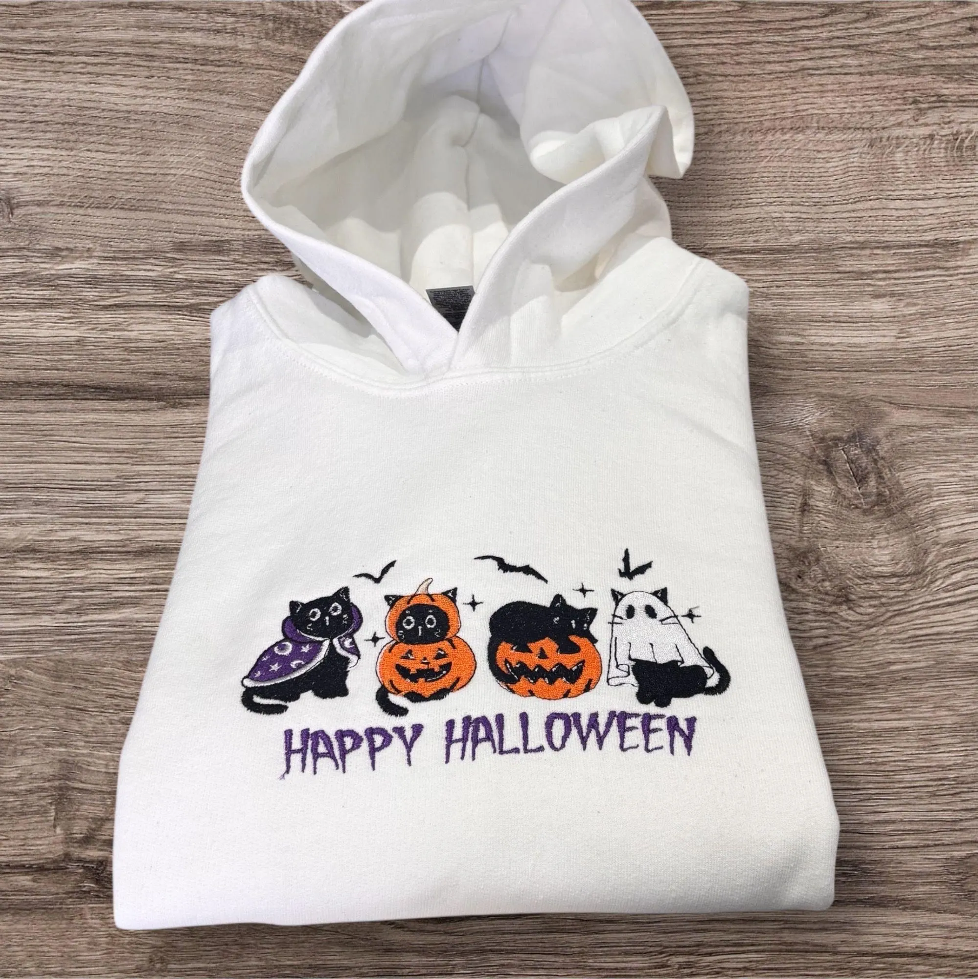 Embroidered Ghost Cat Sweatshirt: Halloween Pumpkin Clothing - Image 2