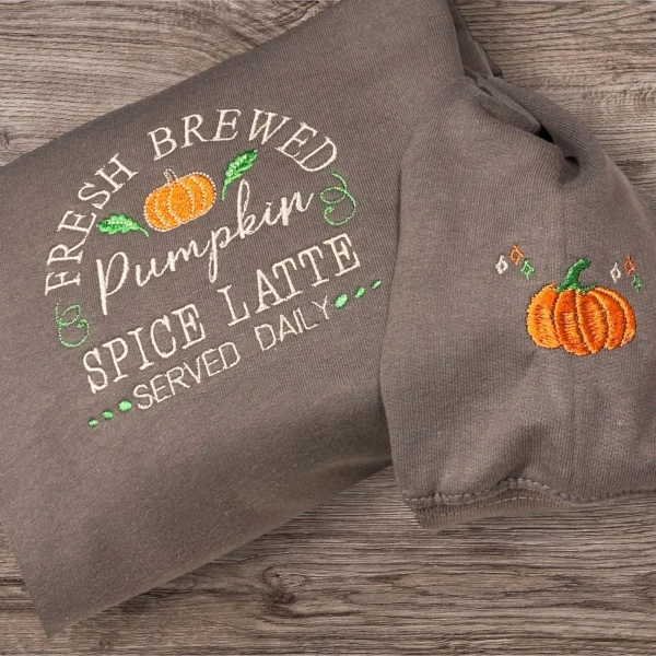 Embroidered Pumpkin Spice Latte Sweatshirt: Autumn Fashion Jumper