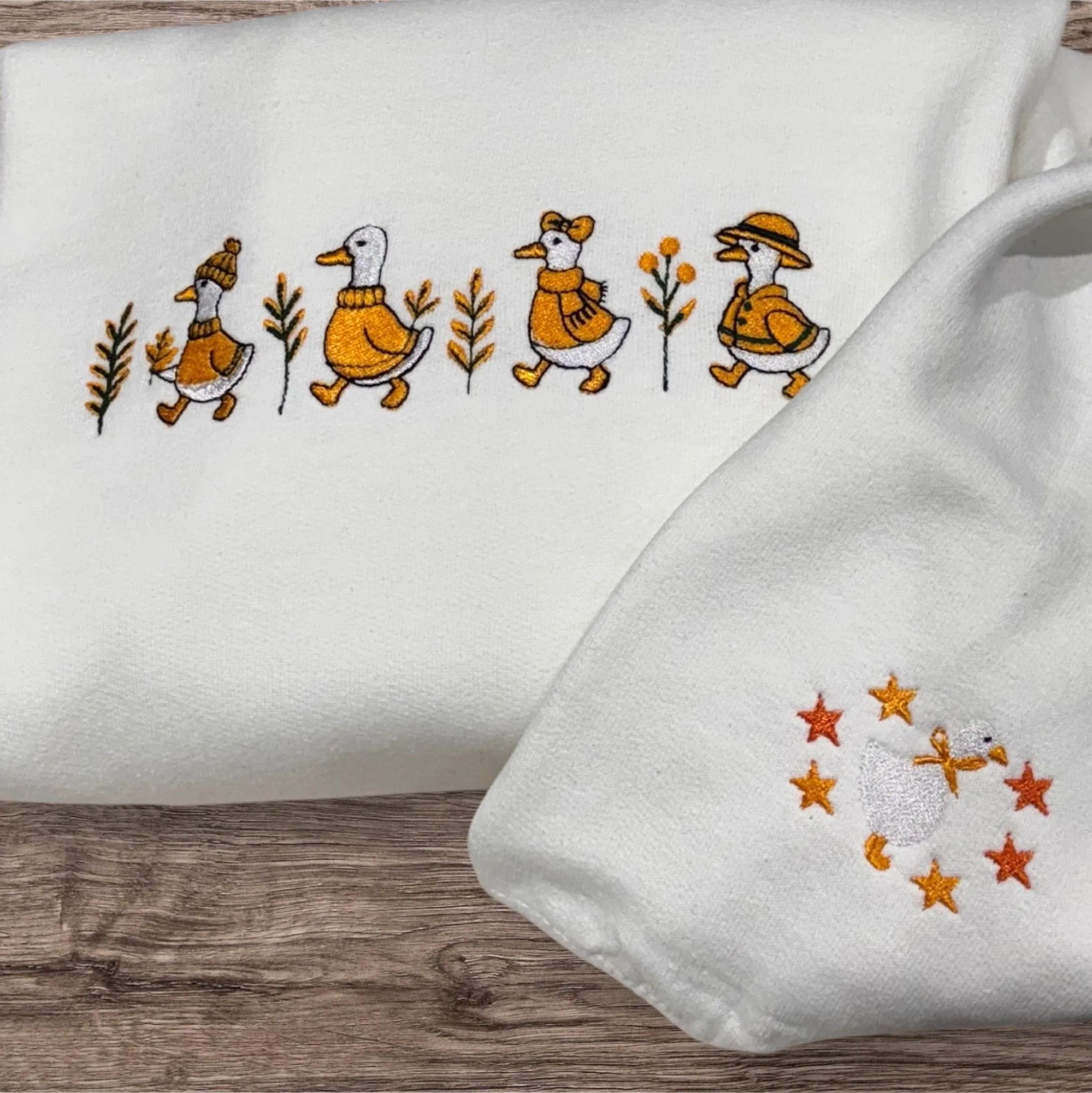 Embroidered Geese Sweatshirt: Autumn Leaves Crew Neck Jumper - Image 3