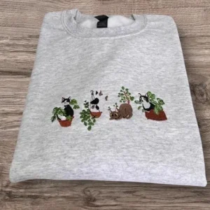 Embroidered cute cat sweatshirt or hoodie. Kitten clothing, animal clothes, gift for cat lovers, pussy cat hoodie.
