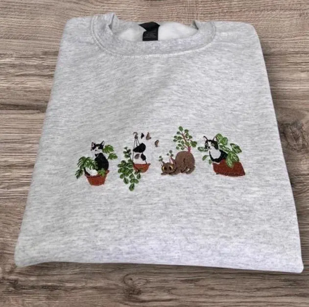 Embroidered cute cat sweatshirt or hoodie. Kitten clothing, animal clothes, gift for cat lovers, pussy cat hoodie.