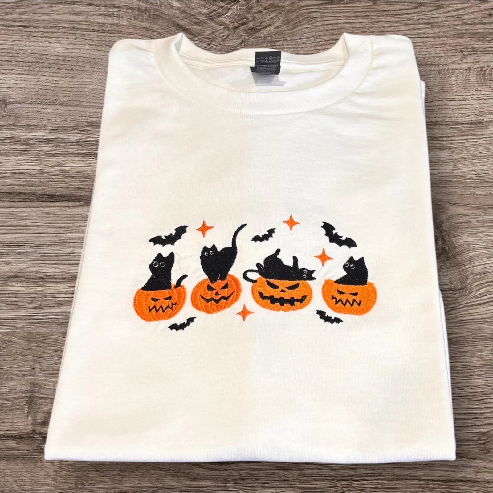 Embroidered Cats in Pumpkins Sweatshirt or Hoodie: Halloween Cat Lover Gift - Image 2