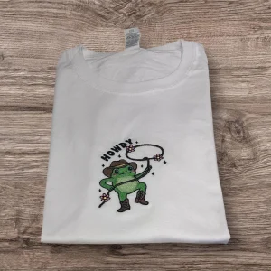 Embroidered Frog Cowboy T-Shirt: Western Animal Lover Clothing