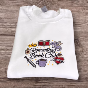 Embroidered Romantasy Book Club Sweatshirt: Cozy Bookworm Hoodie
