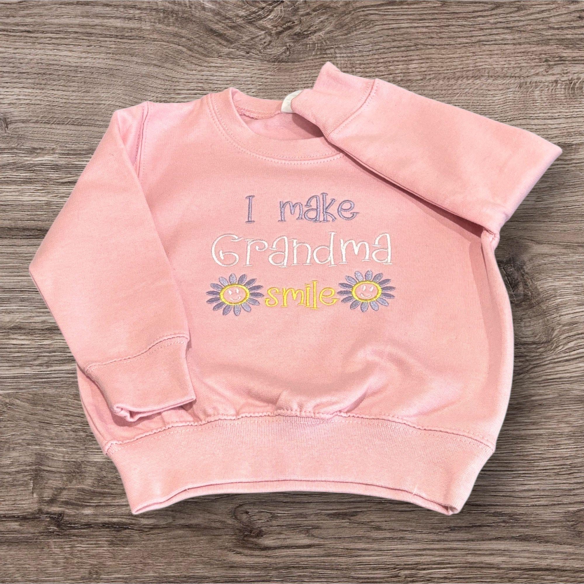 Embroidered "I Make Grandma Smile" Sweatshirt: Toddler & Girls Gift