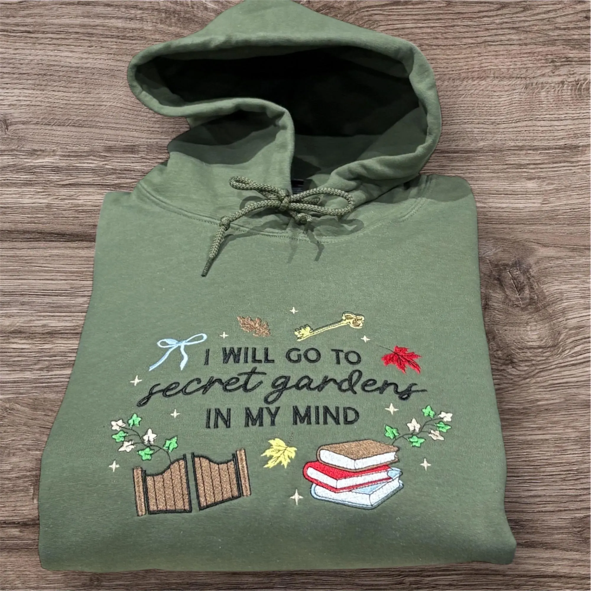 Embroidered Secret Garden Sweatshirt: Book Lover Crew Neck - Image 2