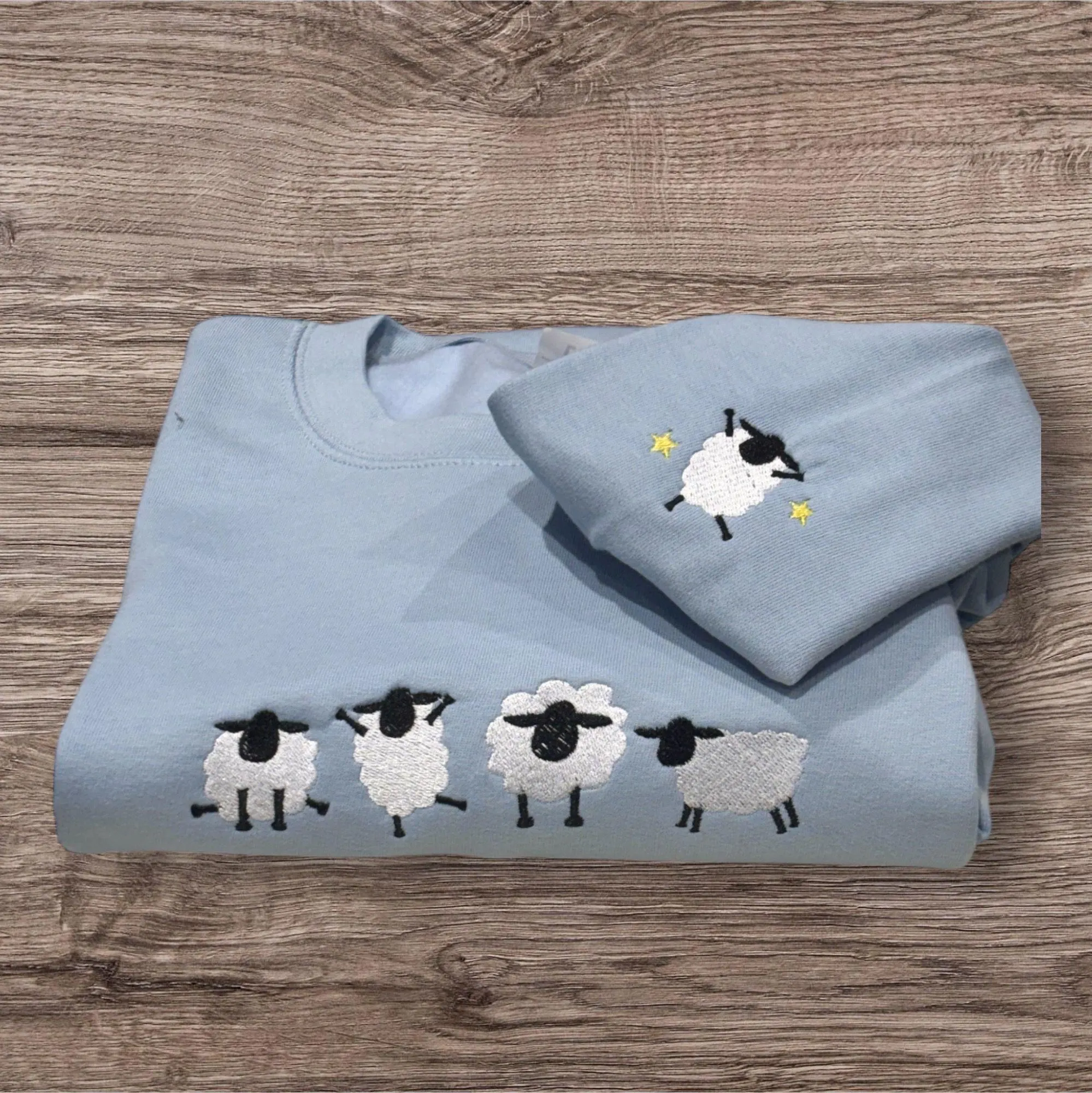 Embroidered Sheep Sweatshirt: Animal Lover Lamb Crew Neck