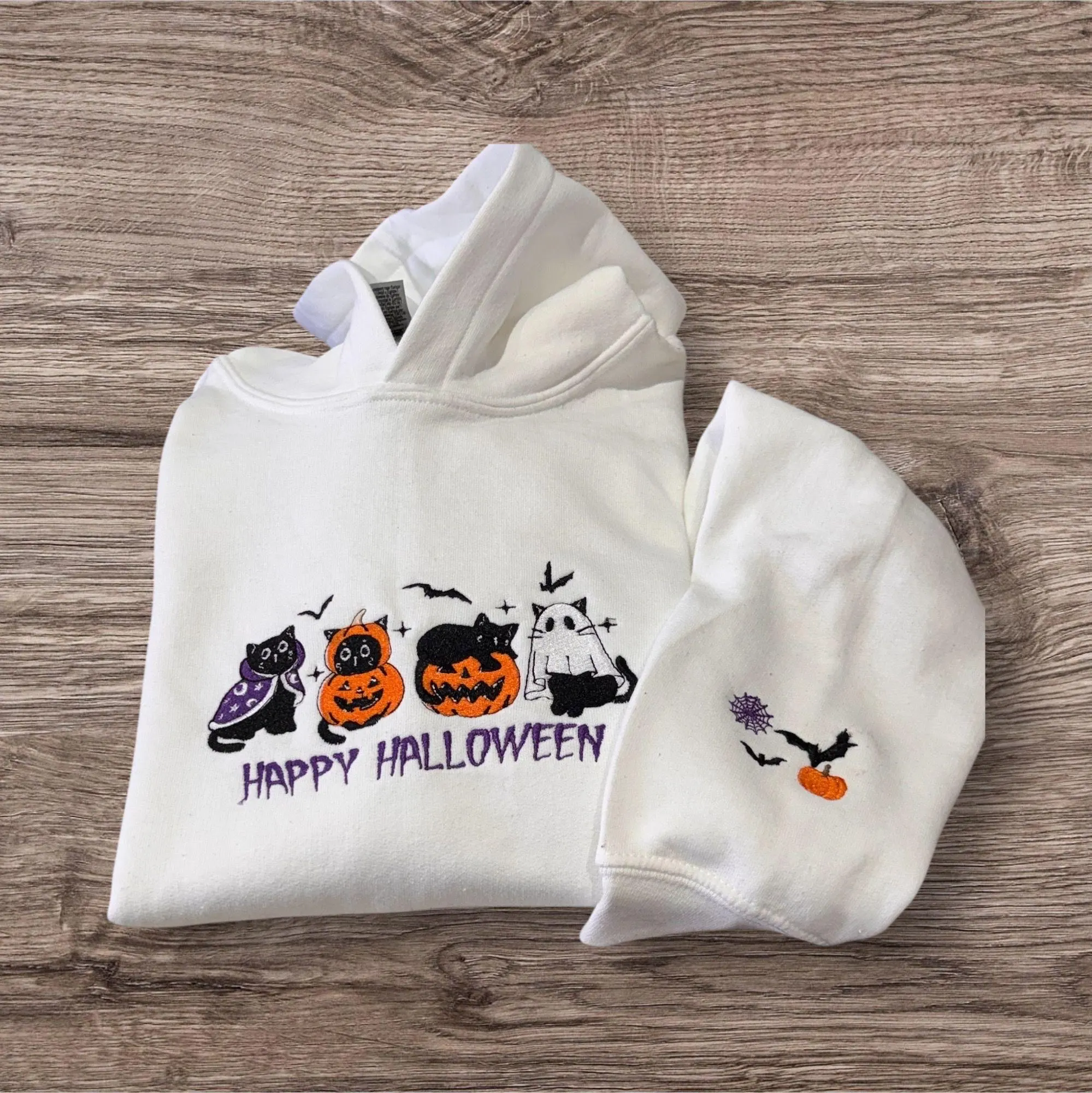 Embroidered Ghost Cat Sweatshirt: Halloween Pumpkin Clothing - Image 3