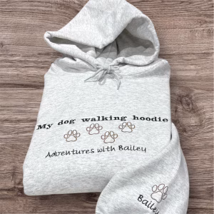 Personalized Dog Walking Hoodie: Embroidered Paw Prints, Custom Sleeve Option