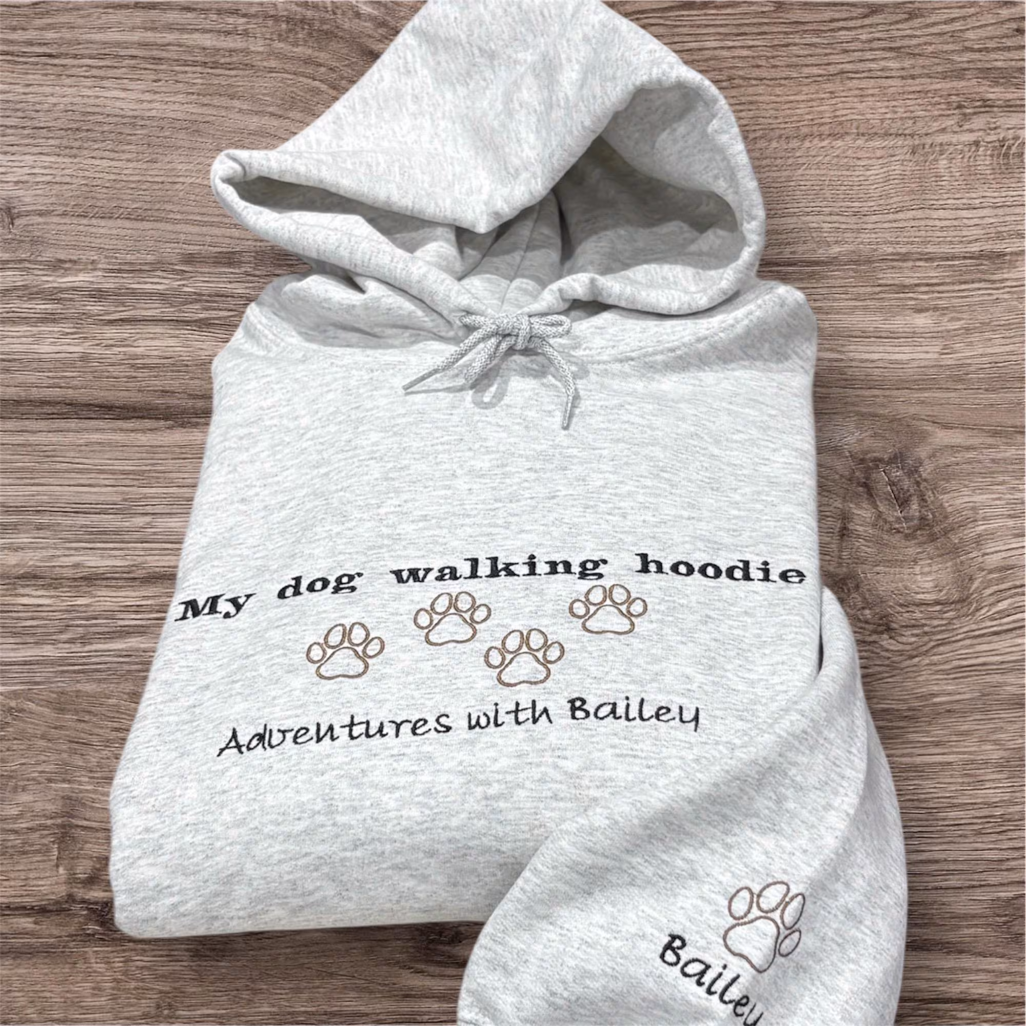 Personalized Dog Walking Hoodie: Embroidered Paw Prints, Custom Sleeve Option