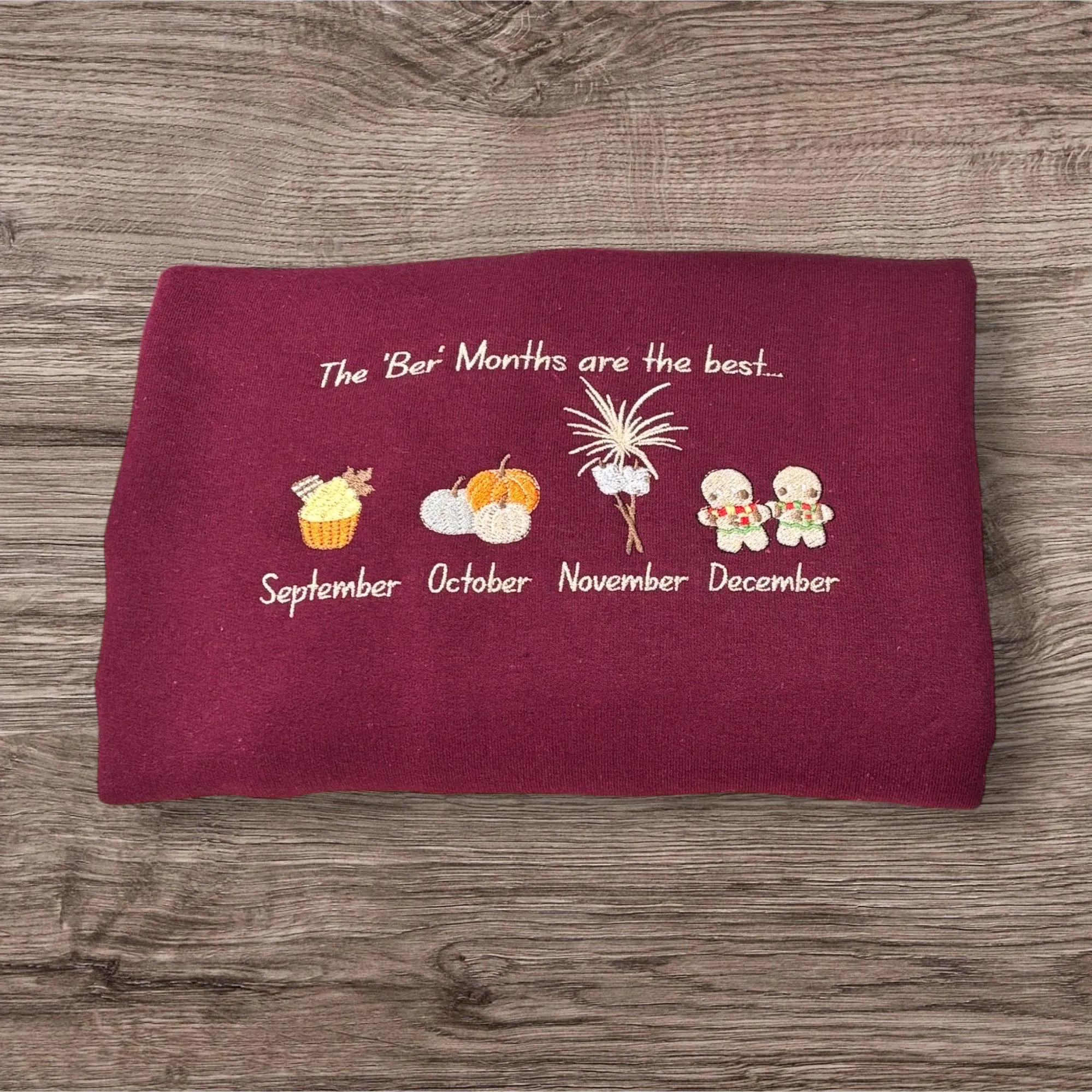 Embroidered 'Ber Months' Sweatshirt: Autumn Leaves Season Jumper - Image 2