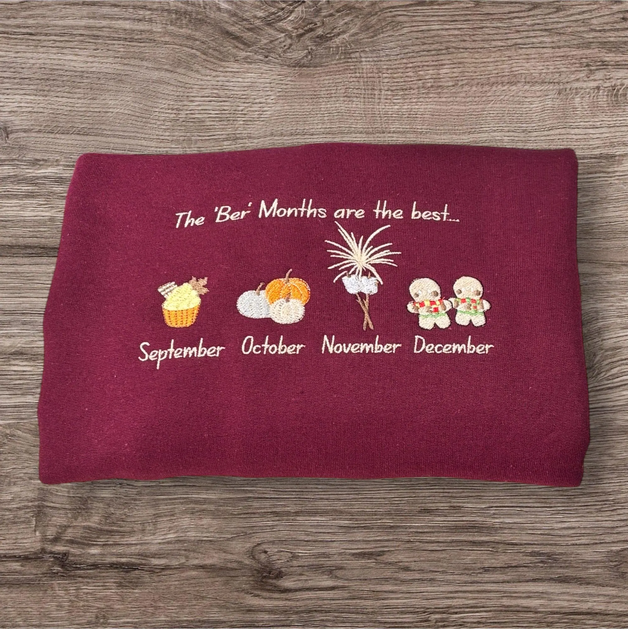 Embroidered 'Ber Months' Sweatshirt: Autumn Leaves Season Jumper - Image 3