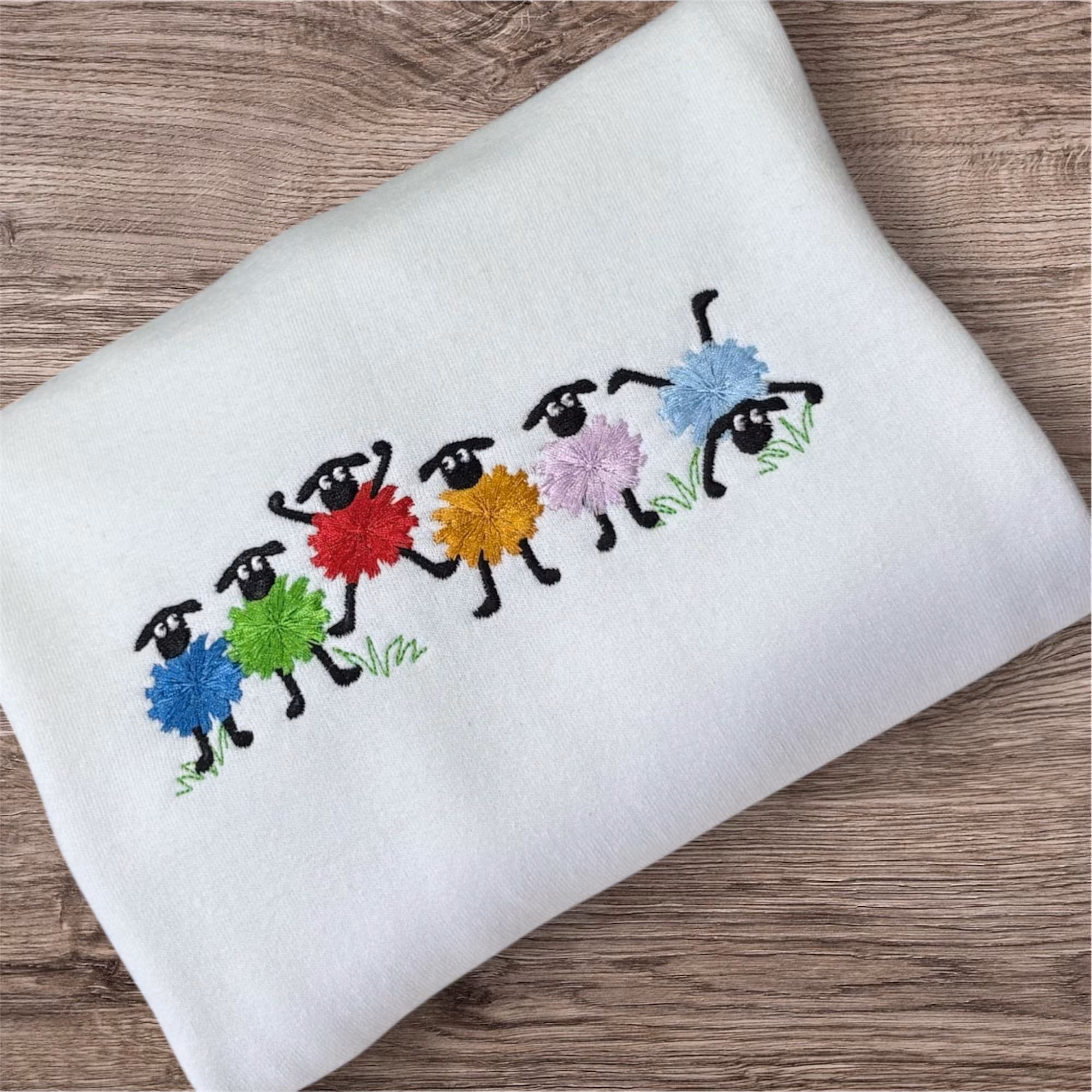 Embroidered Sheep Sweatshirt: Animal Lover Lamb Crew Neck