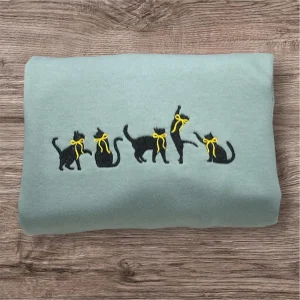 Embroidered cute cats with bows sweatshirt or hoodie. Kitten clothing, animal clothes, gift for cat lovers, pussy cat hoodie.