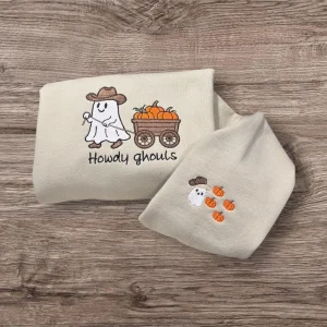 Embroidered Cowboy Ghost Sweatshirt: Howdy Ghouls Halloween Western Wear