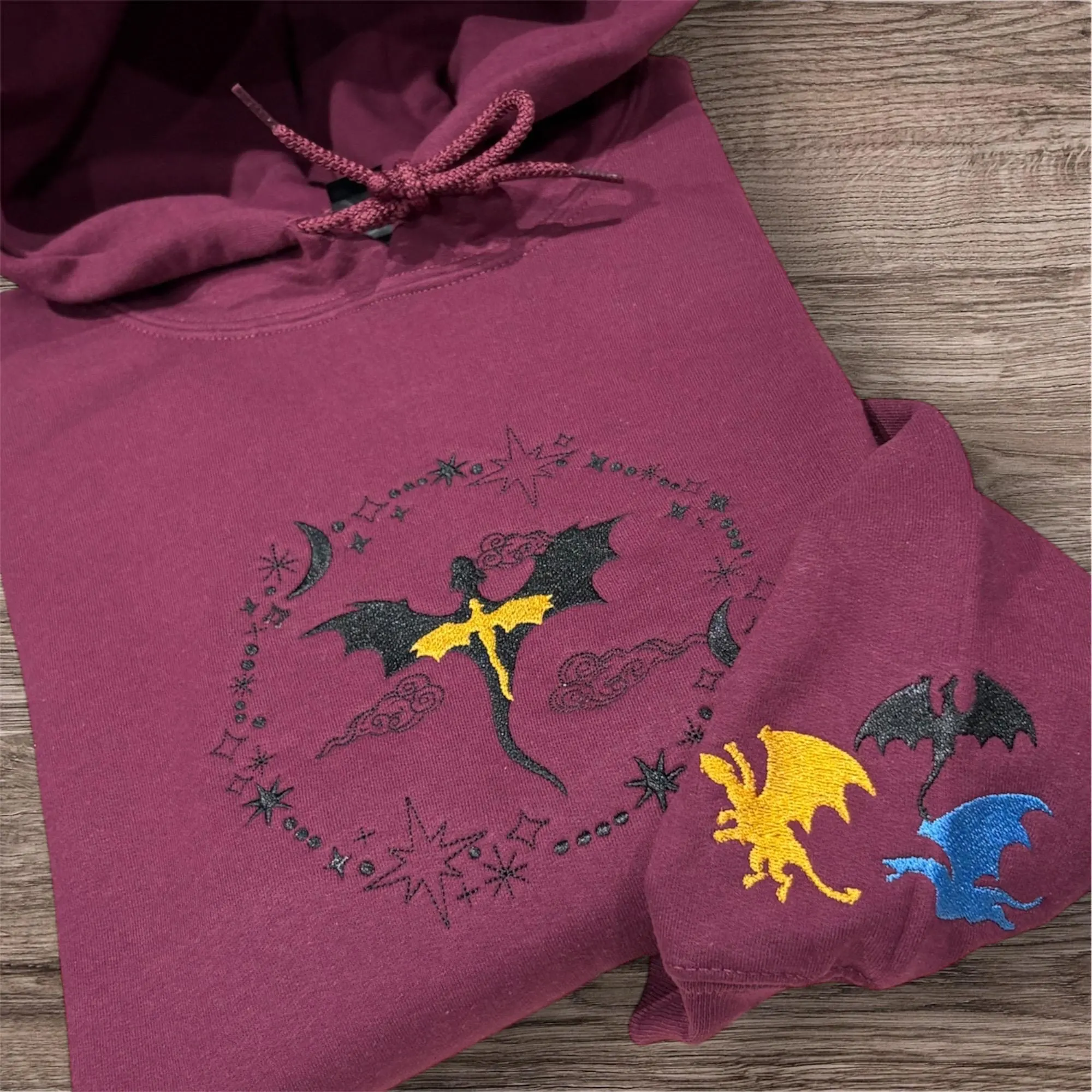 Embroidered Dragon Sweatshirt: Dragon Rider Reading Book Hoodie - Image 3