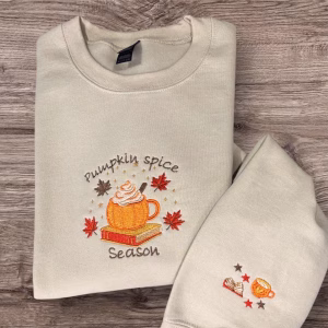 Embroidered Pumpkin Spice Sweatshirt: Autumn Leaves Season Jumper