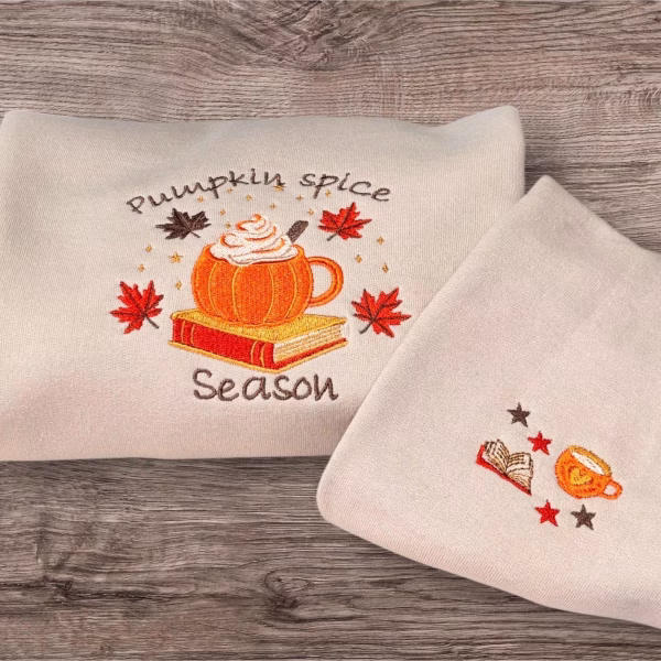 Embroidered Pumpkin Spice Sweatshirt: Autumn Leaves Season Jumper - Image 4