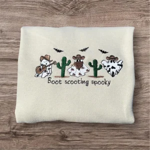 Embroidered Cowboy Ghost Sweatshirt: Western Halloween Line Dancing