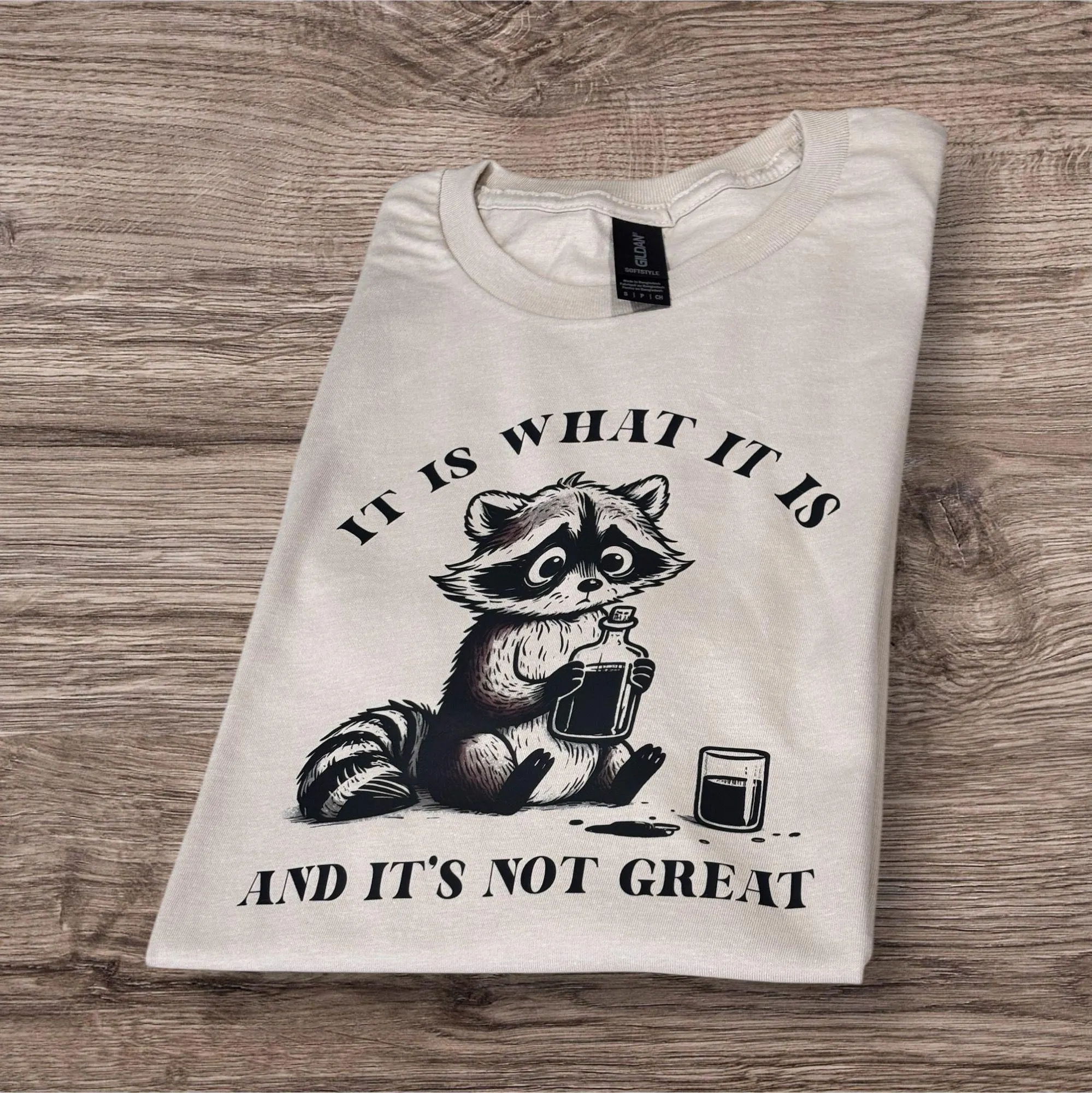 It Is What It Is And It Is Not Great raccoon printed T Shirt, Funny Raccoon jumper,Meme, Slogan hoodie,  Retro Tee, Mental health gift.