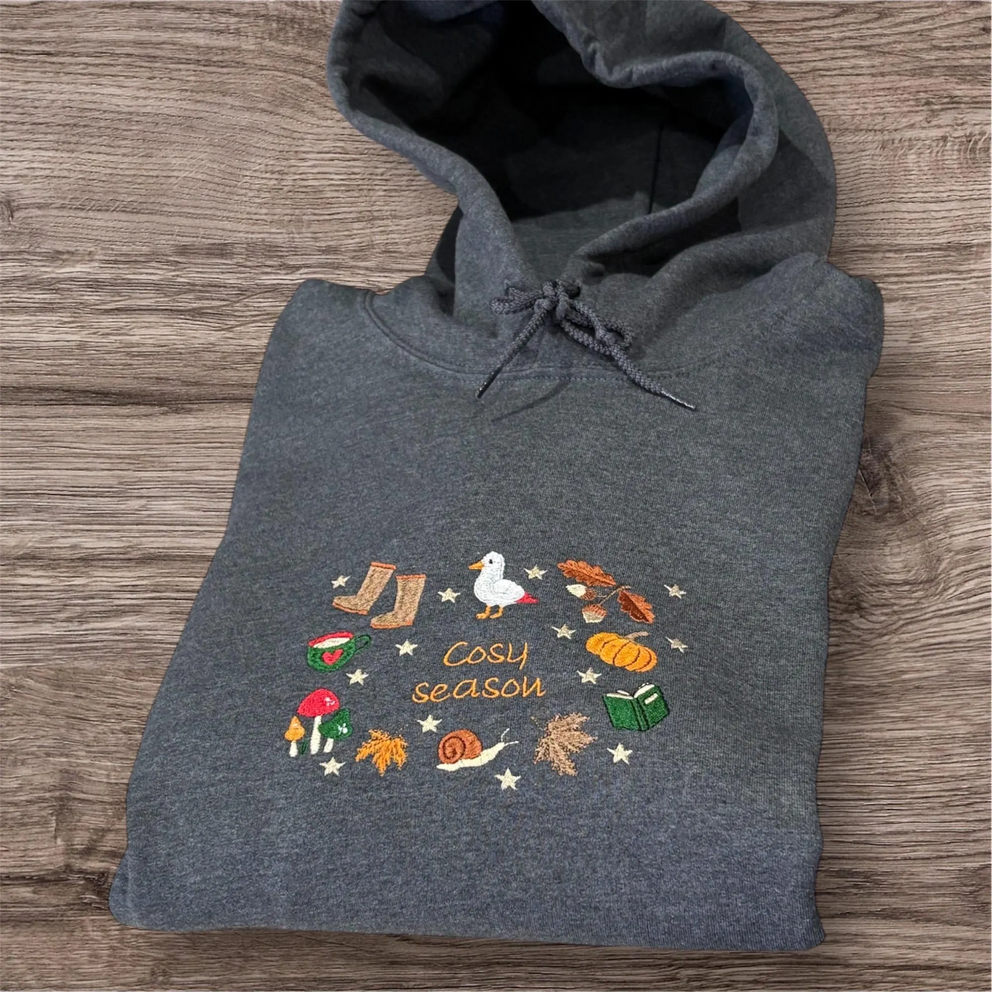Embroidered Cosy Season Sweatshirt: Autumn Leaves, Coffee Cup & Wildlife - Image 3