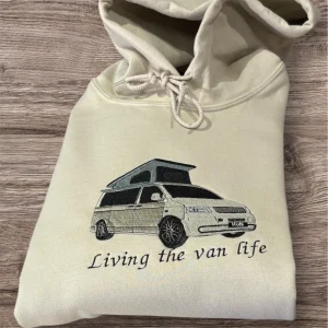 Embroidered Personalized Camper Van Hoodie: Custom Color & Number