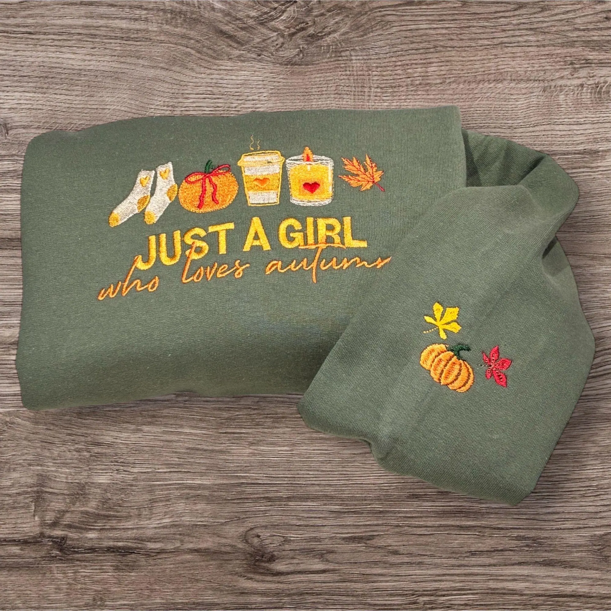Embroidered Autumn Lover Sweatshirt: Fall Leaves & Coffee Cup - Image 3