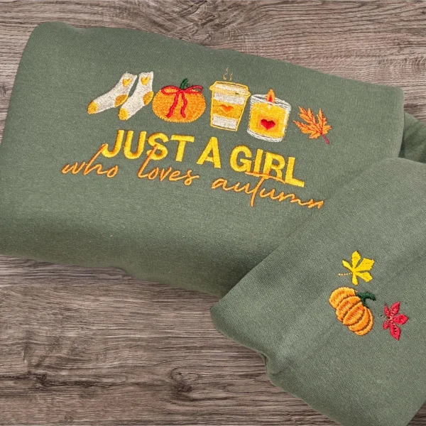 Embroidered Autumn Lover Sweatshirt: Fall Leaves & Coffee Cup - Image 2