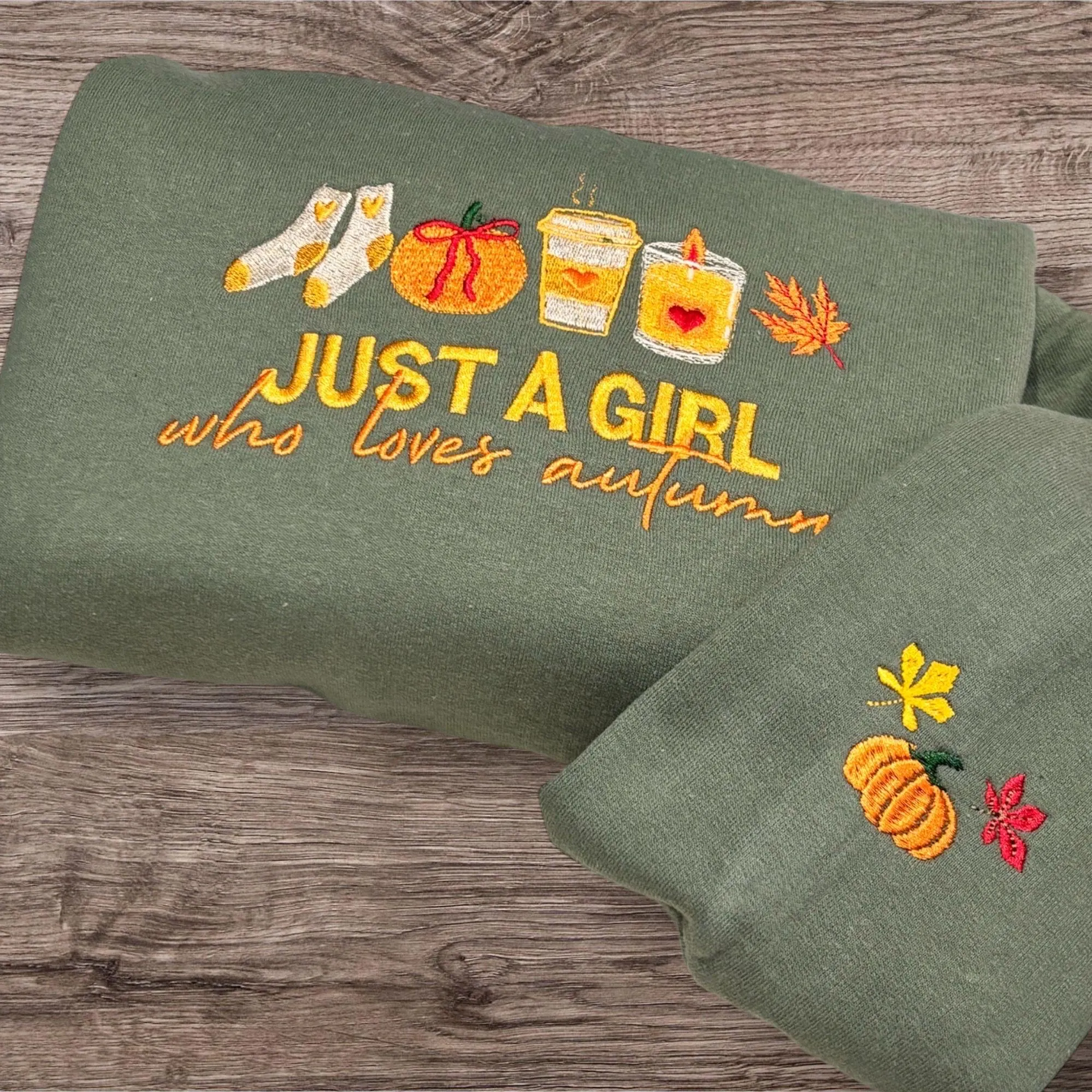 Embroidered Autumn Lover Sweatshirt: Fall Leaves & Coffee Cup - Image 2
