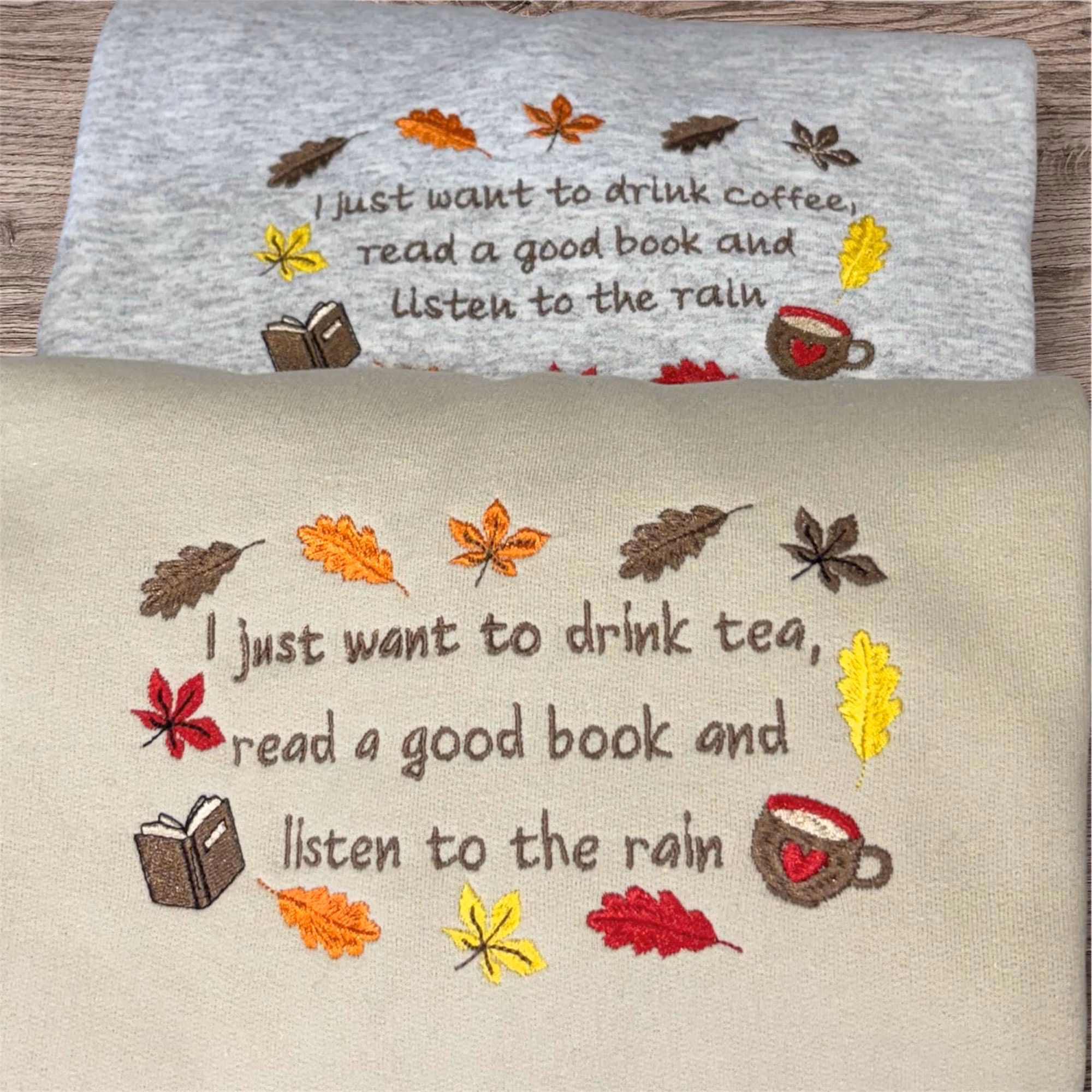 Embroidered Autumn Leaves Sweatshirt: Cozy Tea & Book Lover Gift - Image 6