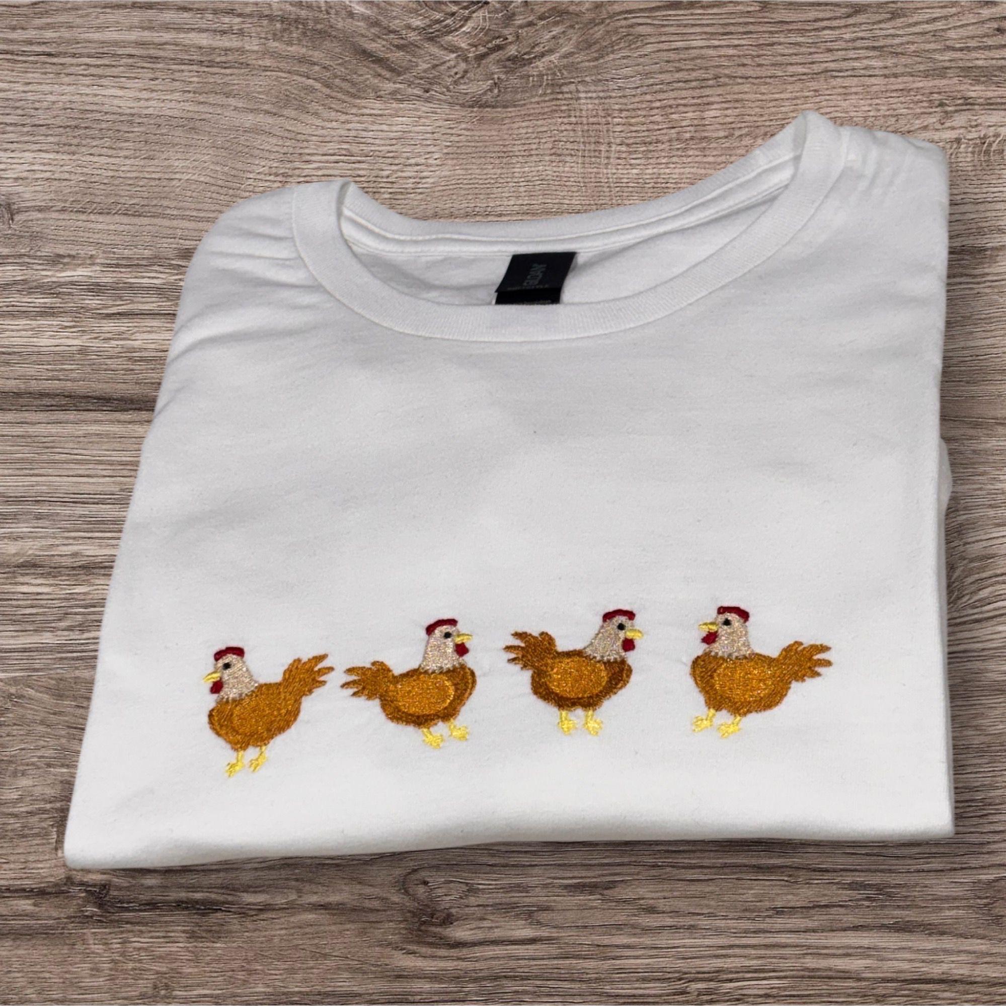 Embroidered Chicken Sweatshirt: Animal Lover Crew Neck