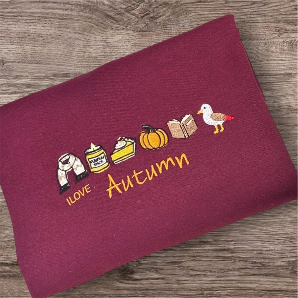 Embroidered Autumn Sweatshirt: Robin, Pumpkin, Mushroom Design - Image 2