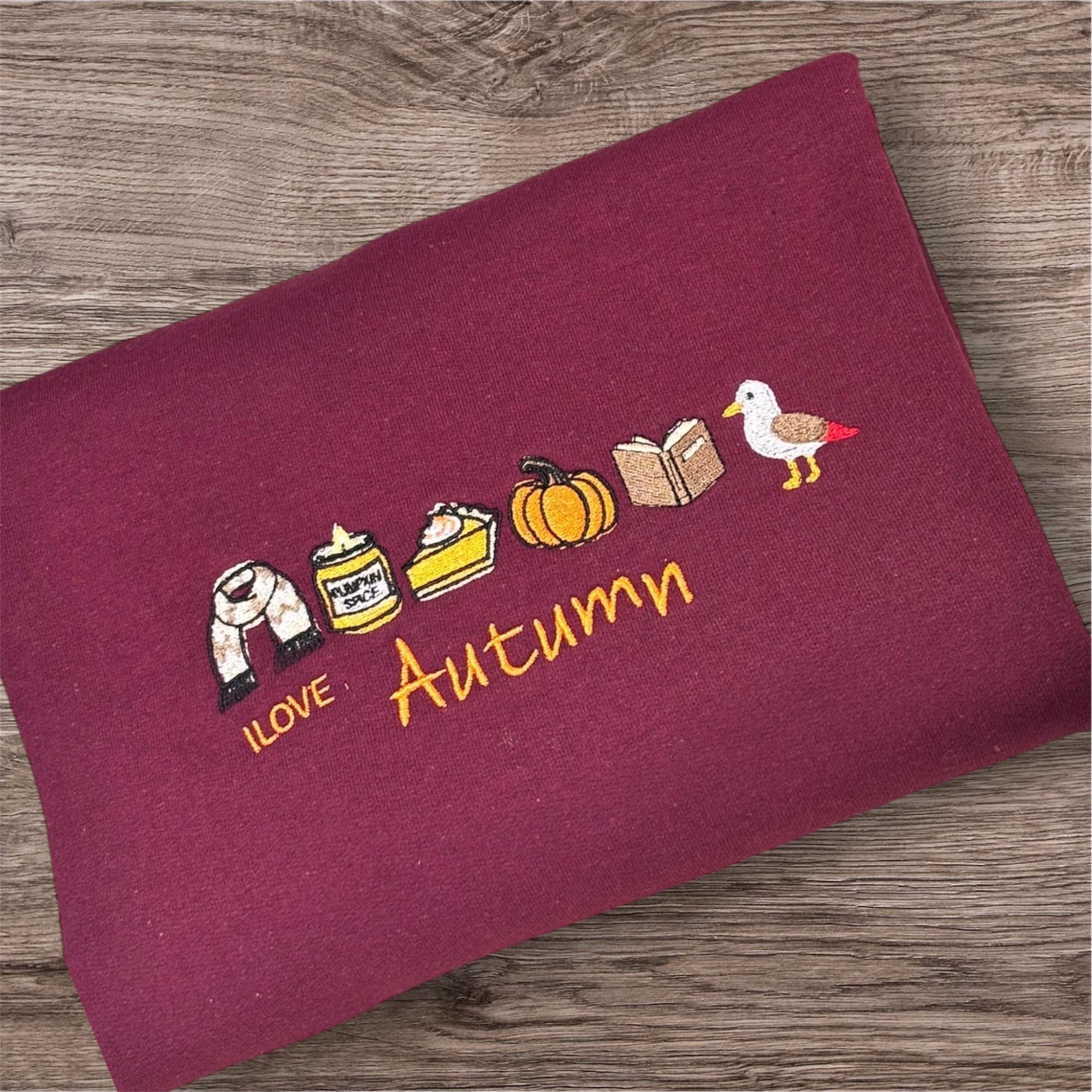 Embroidered Autumn Sweatshirt: Robin, Pumpkin, Mushroom Design - Image 2