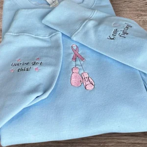 Embroidered Cancer Ribbon Sweatshirt: Boxing Glove Support Gift