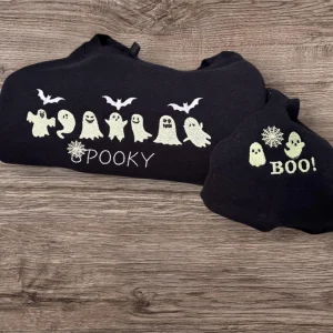 Embroidered Glow in the Dark Ghost Sweatshirt: Spooky Halloween Hoodie