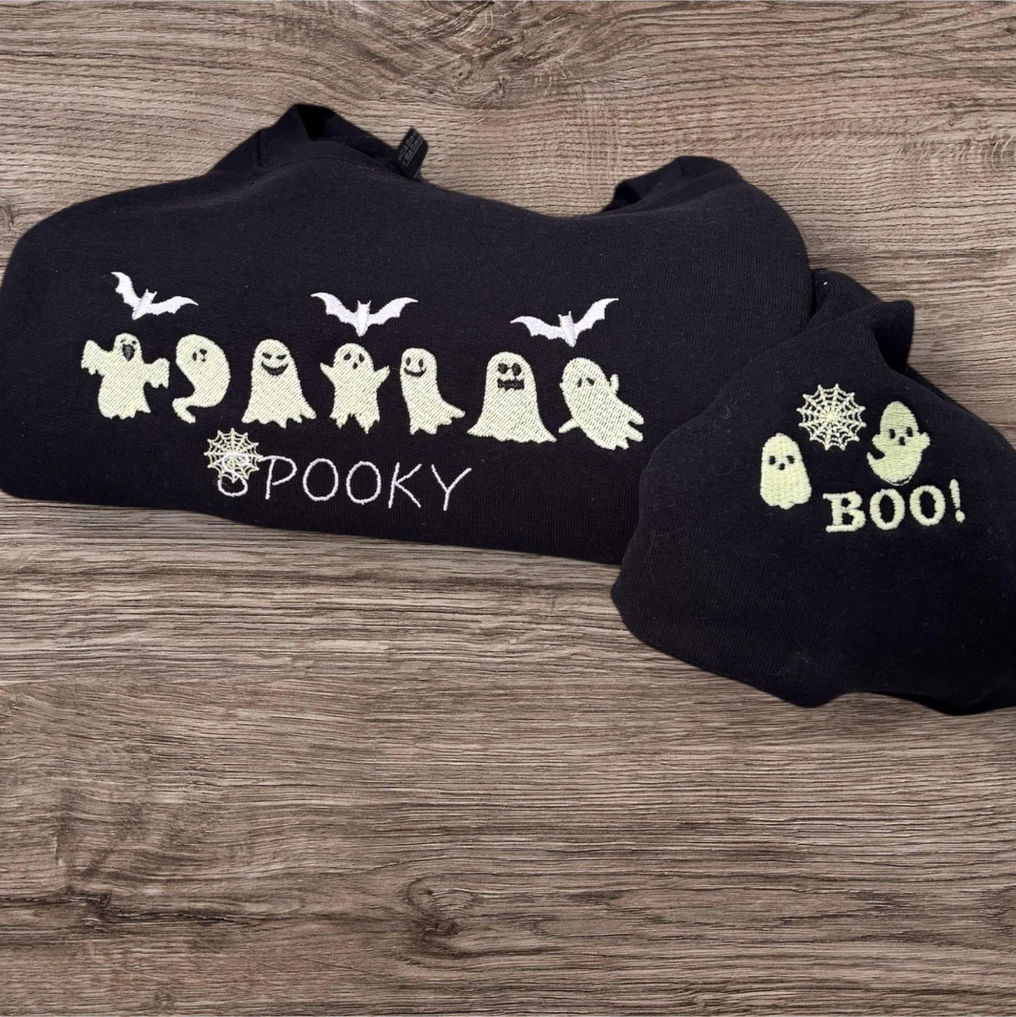 Embroidered Glow in the Dark Ghost Sweatshirt: Spooky Halloween Hoodie