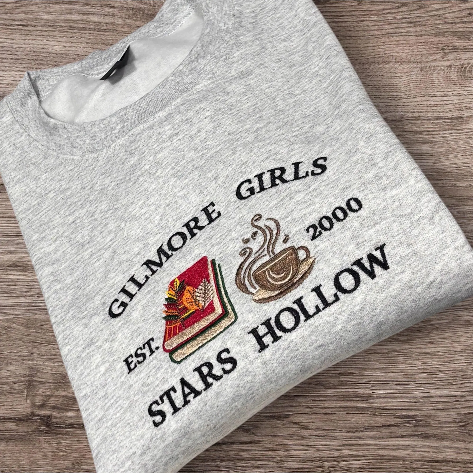 Embroidered Stars Hollow Sweatshirt: coffee, bookish hoodie. - Image 2