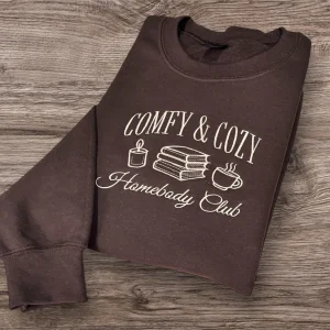 Embroidered Homebody Club Sweatshirt: Cozy Bookworm Jumper