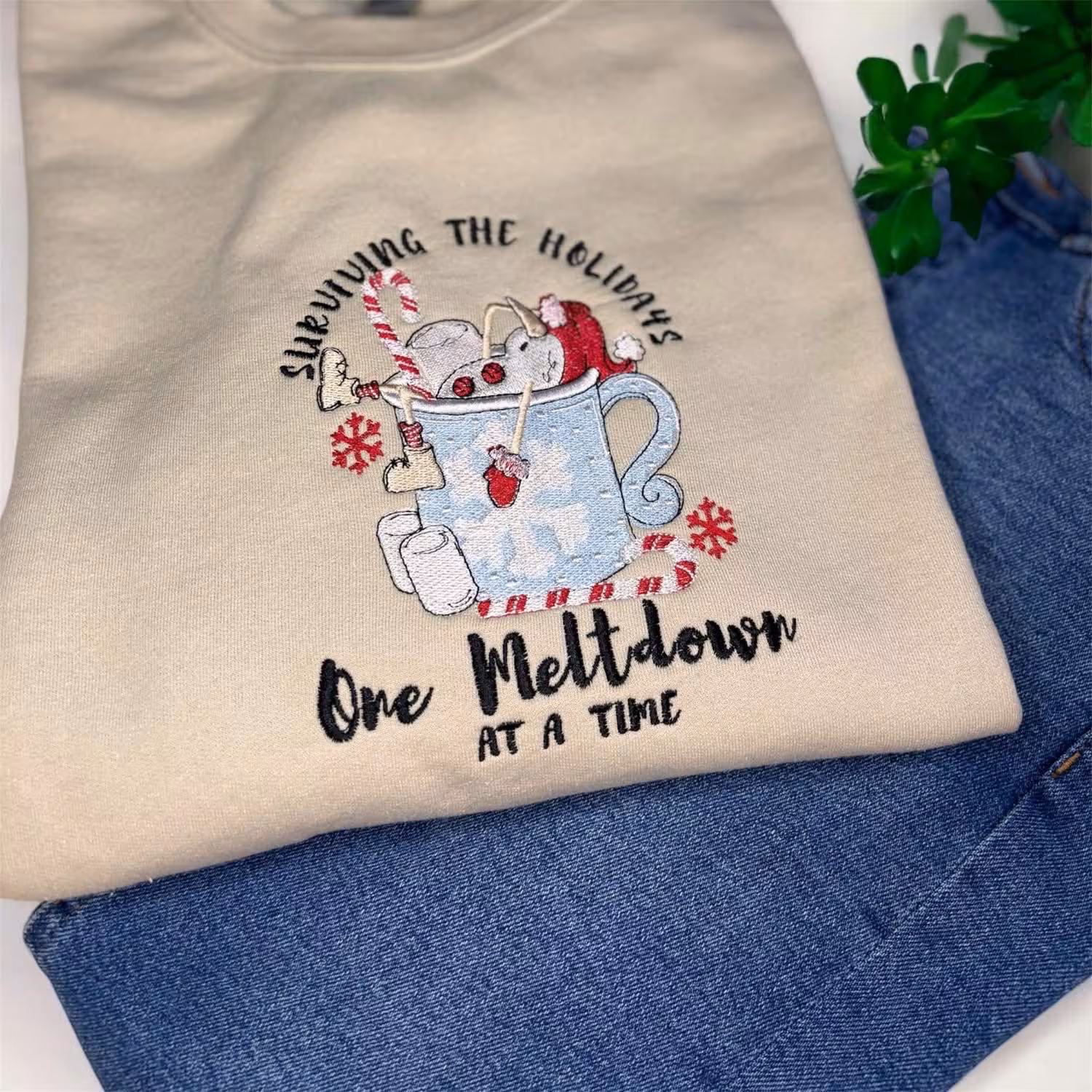 Embroidered Snowman Christmas Sweatshirt: Unisex Holiday Jumper - Image 2