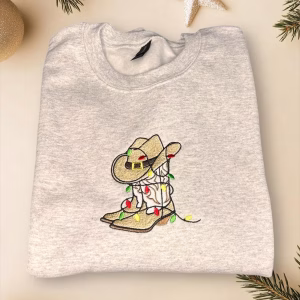 Embroidered Cowboy Boots Christmas Sweatshirt: Western Holiday Jumper