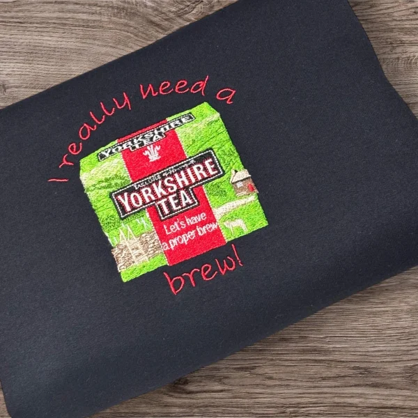 Embroidered "I Need a Brew" Sweatshirt: Funny Tea Lover Gift - Image 3