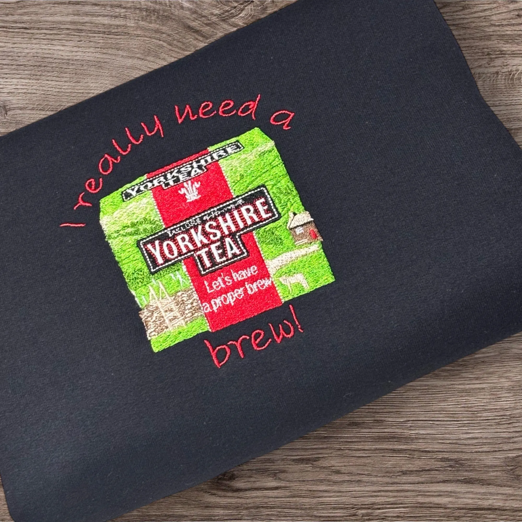 Embroidered "I Need a Brew" Sweatshirt: Funny Tea Lover Gift - Image 3