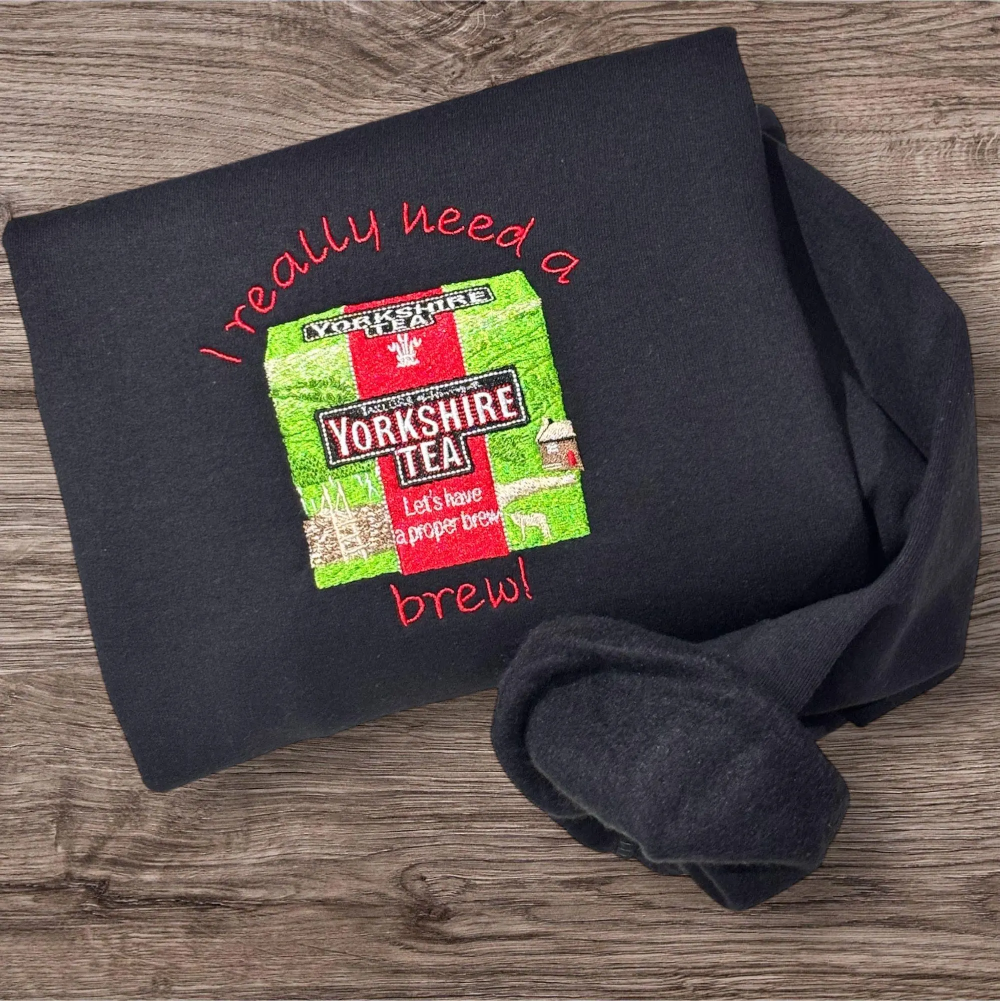 Embroidered "I Need a Brew" Sweatshirt: Funny Tea Lover Gift - Image 2