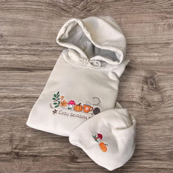 Embroidered cosy season, robin bird,pumpkin, sweatshirt, hoodie,crew neck, ladies fashion. Season jumper, autumn/fall leaves. - Image 6