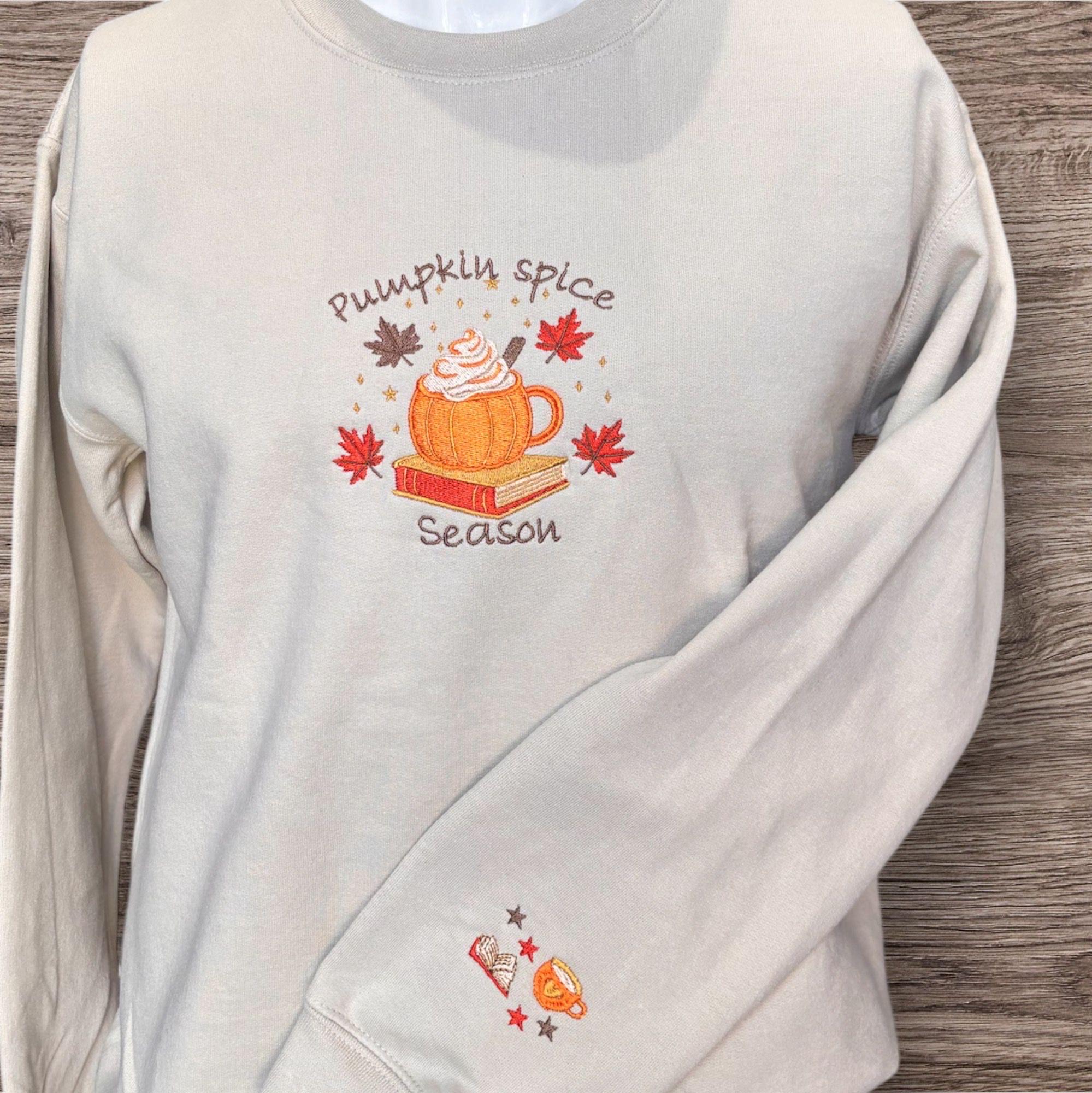 Embroidered Pumpkin Spice Sweatshirt: Autumn Leaves Season Jumper - Image 2