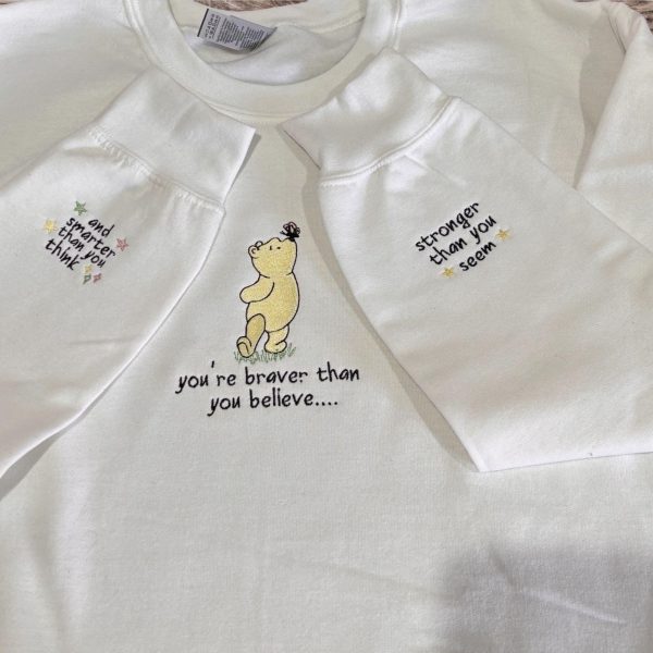 Embroidered Bear Sweatshirt: Braver Stronger Smarter, Positive Mind Gift - Image 3