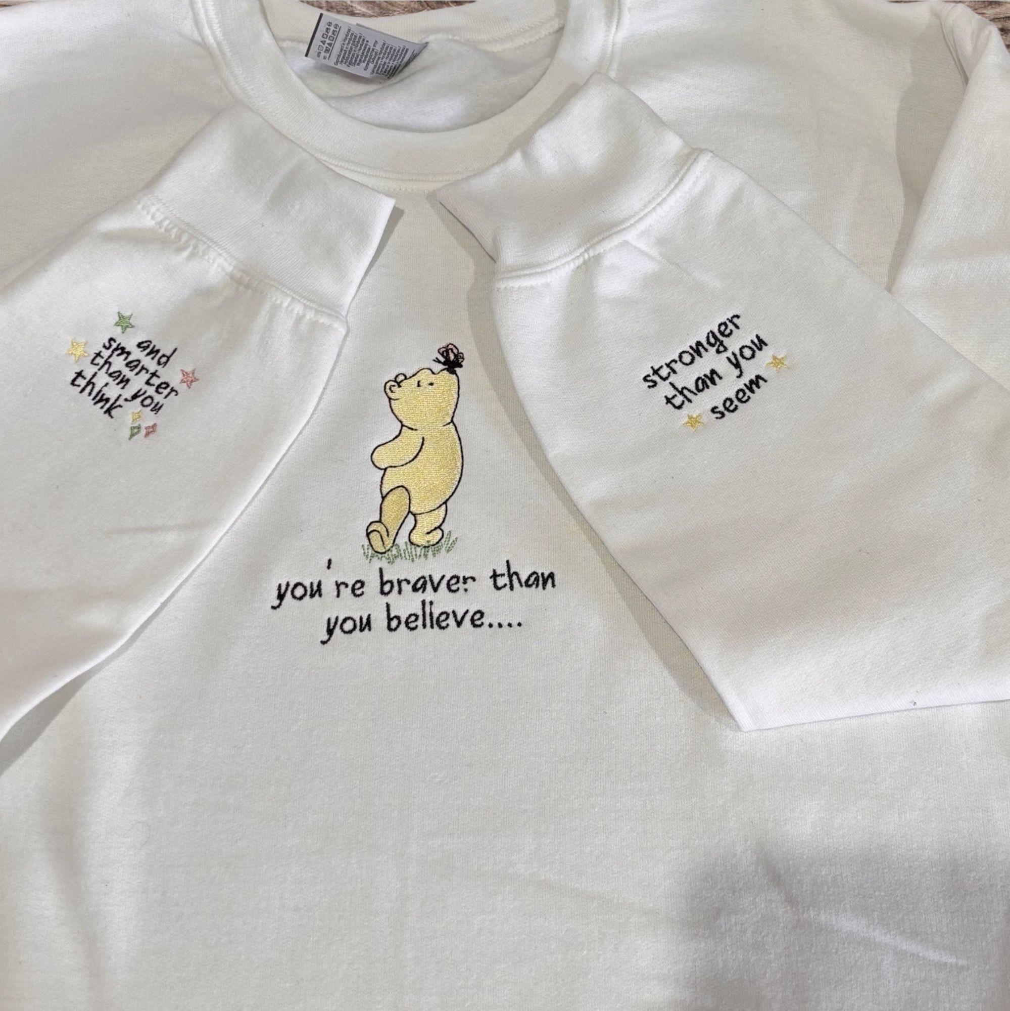 Embroidered Bear Sweatshirt: Braver Stronger Smarter, Positive Mind Gift - Image 3